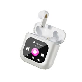 TWS Screen Display Wireless Active ANC Noise-canceling Earbuds, Smart Touch Screen Wireless Earbuds, Noise-canceling Wireless Earphones, Long Bat (Option: White)